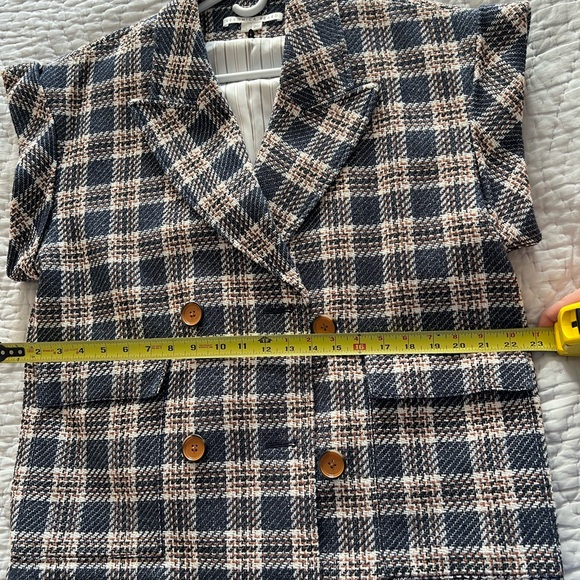 VERONICA BEARD Women's Enzo Dickey Double-Breasted Vest Size L in Plaid Blue - Picture 4 of 11